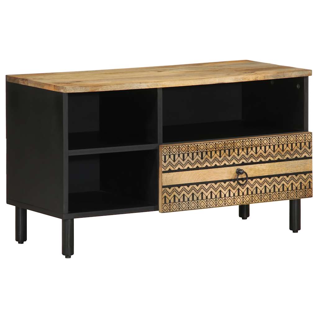 Vetonek Mueble de TV madera maciza de mango rugosa negro 80x33,5x46 cm