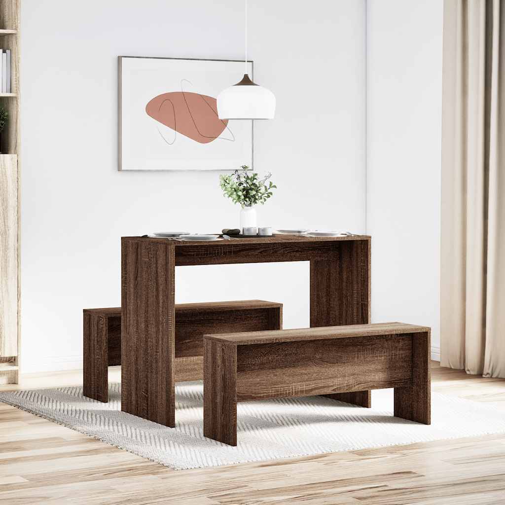 Mesa y bancos de comedor 3 pzas madera sintetizada Nexus roble marrón