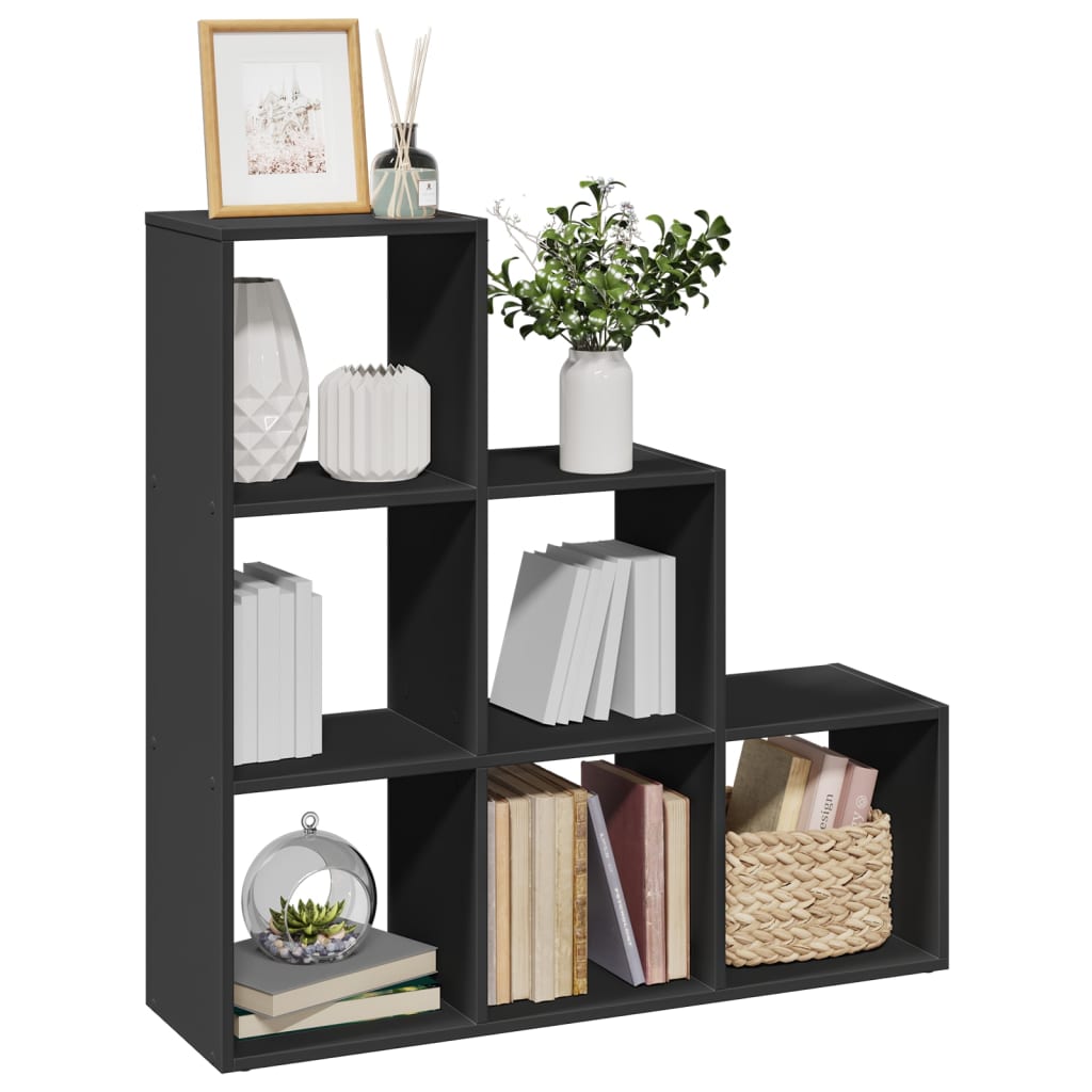 Vetonek Librería divisor 3 niveles madera ingeniería negro 99x29x99 cm