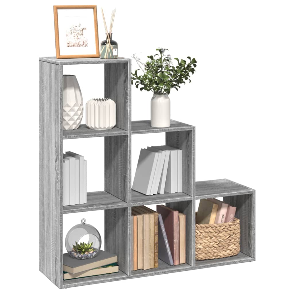 Vetonek Librería divisor 3 niveles madera gris Sonoma 99x29x99 cm