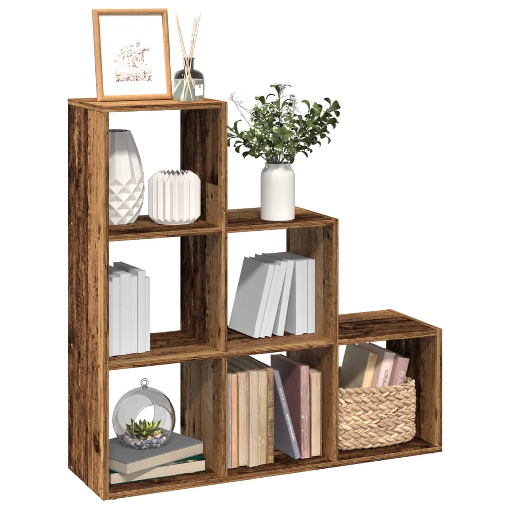 Vetonek Librería divisor 3 niveles madera envejecida 99x29x99 cm