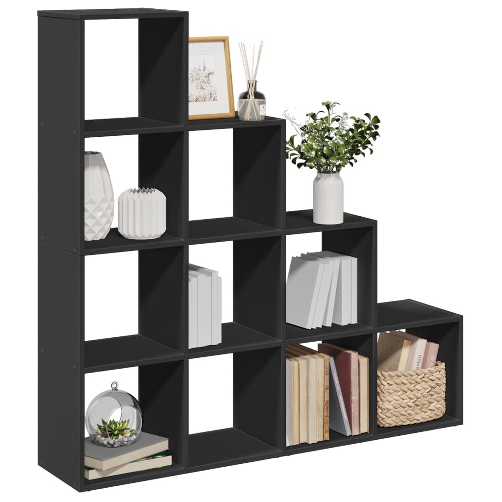 Vetonek Librería divisora 4 niveles madera negra 131,5x29x131,5 cm