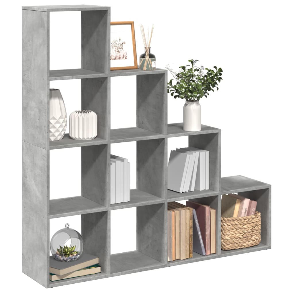 Vetonek Librería divisora 4 niveles madera gris 131,5x29x131,5 cm