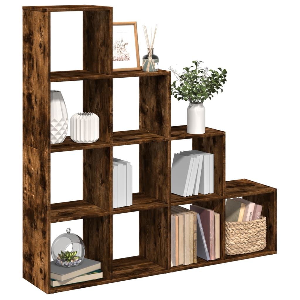 Vetonek Librería divisora 4 niveles roble ahumado 131,5x29x131,5 cm