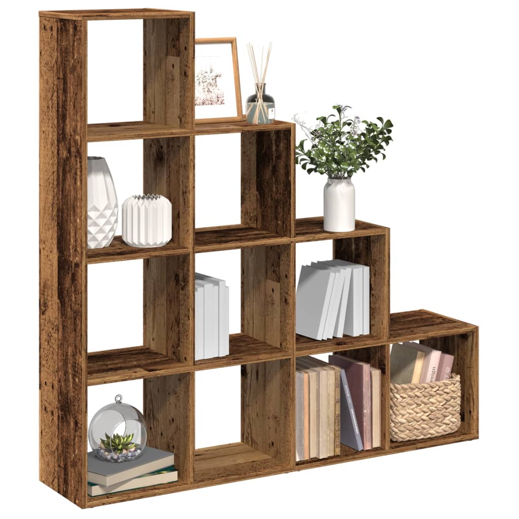 Vetonek Librería divisora 4 niveles madera envejecida 131,5x29x131,5 cm