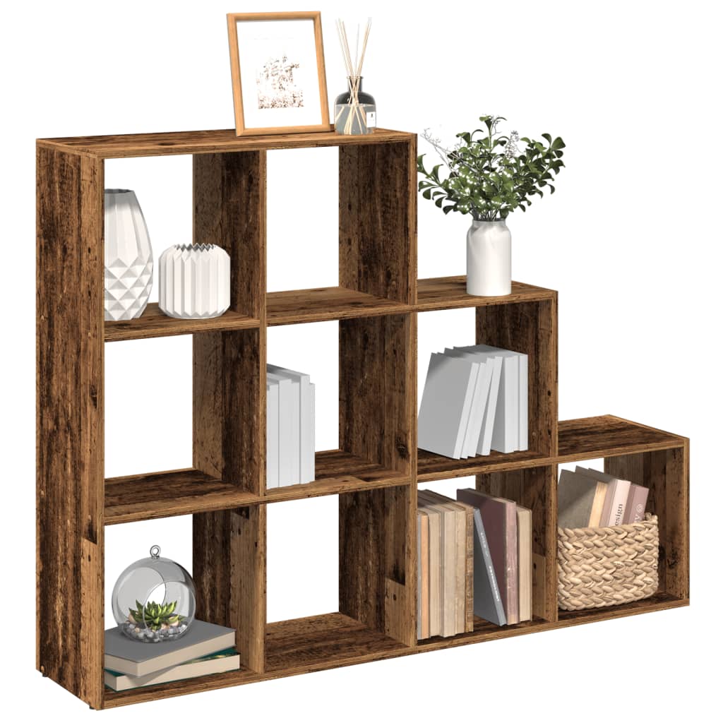 Vetonek Librería divisora 3 niveles madera envejecida 137,5x29x103,5 cm