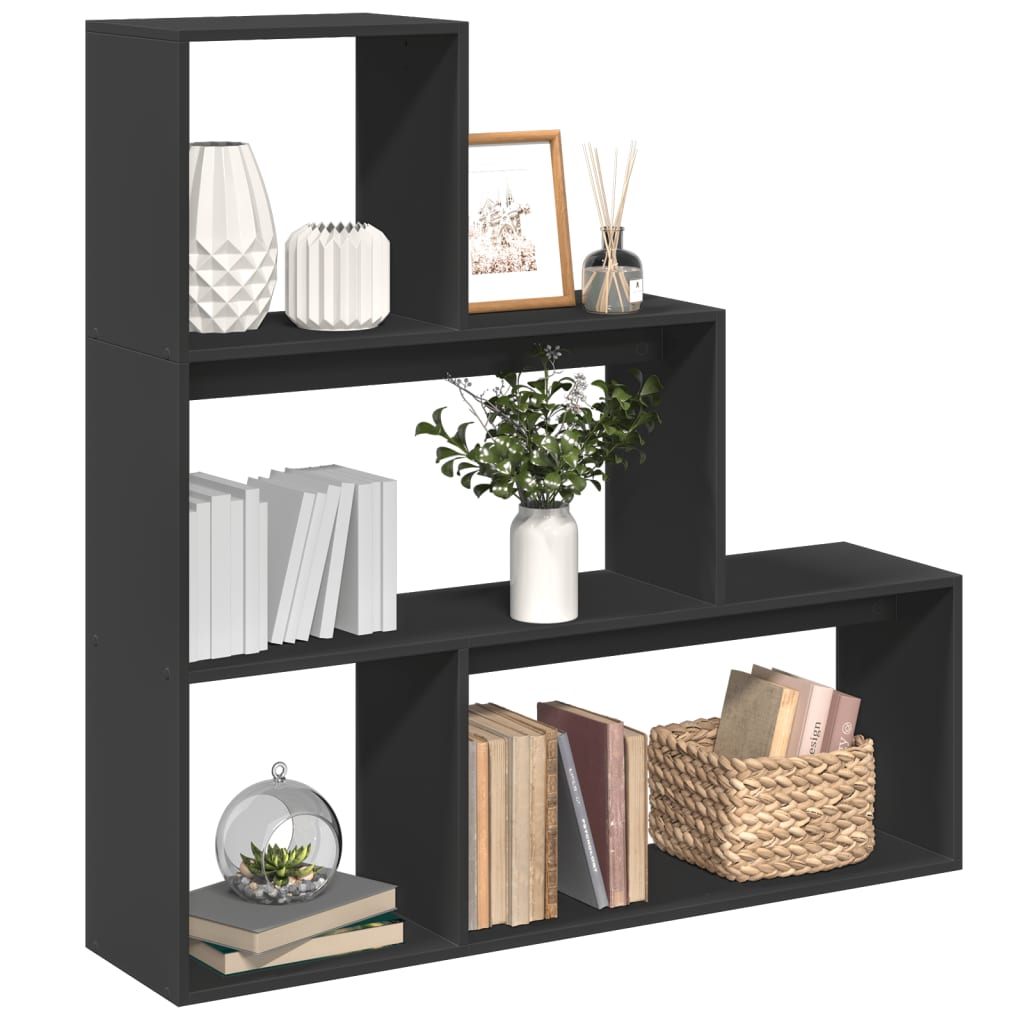 Vetonek Librería divisora 3 niveles madera negro 123x29x123 cm