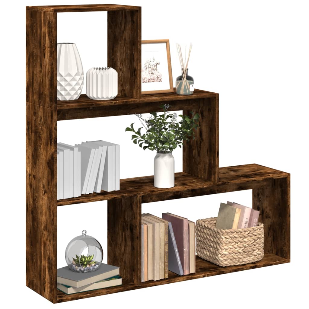 Vetonek Librería divisora 3 niveles madera roble ahumado 123x29x123 cm