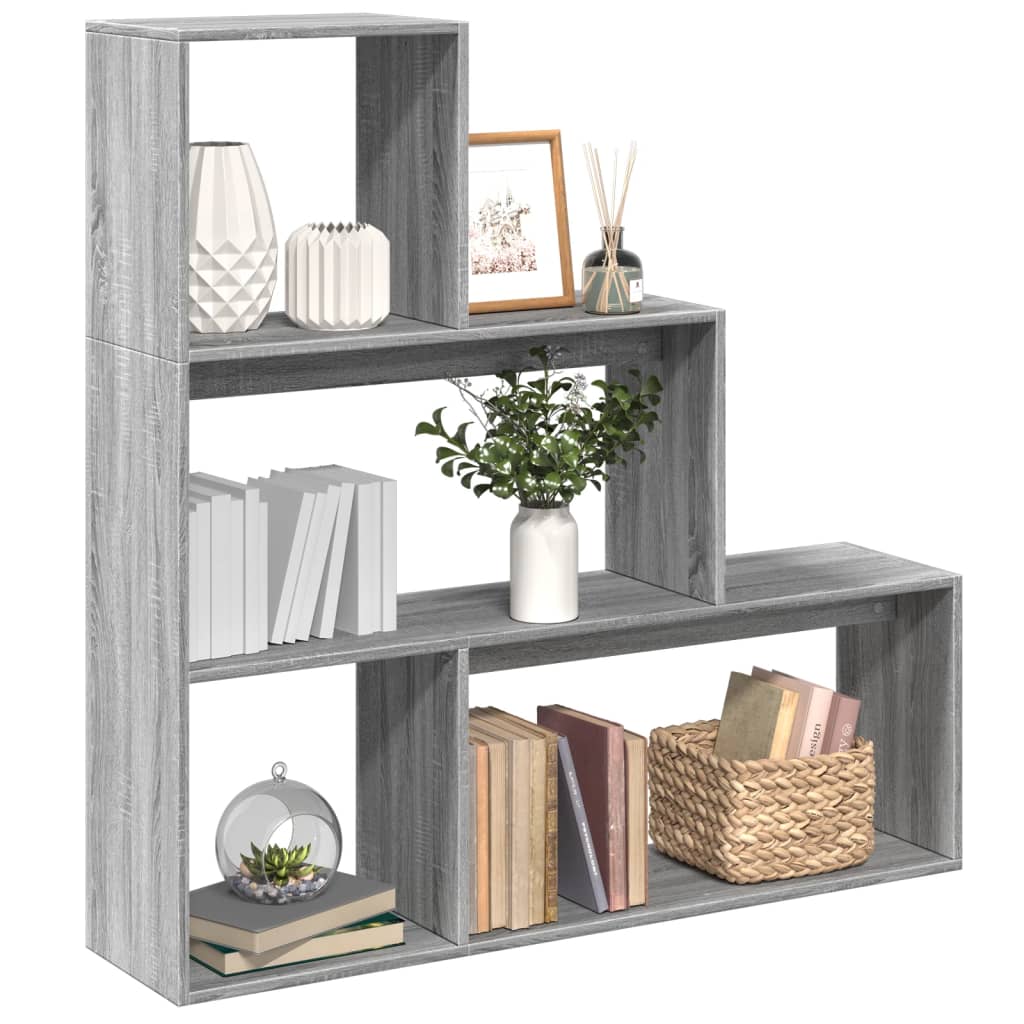 Vetonek Librería divisora 3 niveles madera gris Sonoma 123x29x123 cm