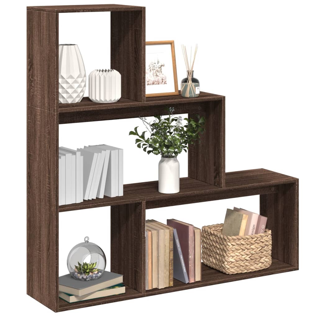 Vetonek Librería divisora 3 niveles madera marrón roble 123x29x123 cm