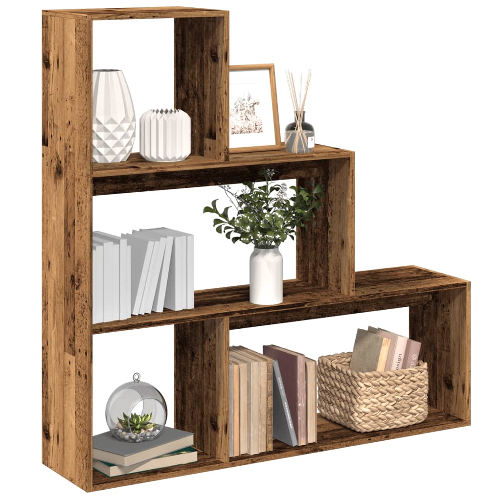 Vetonek Librería divisora 3 niveles madera envejecida 123x29x123 cm