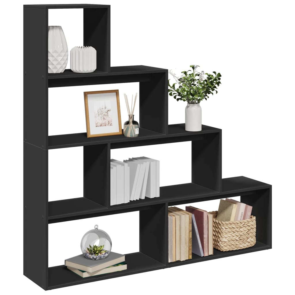 Vetonek Librería divisora 4 niveles madera negra 143,5x29x143,5 cm