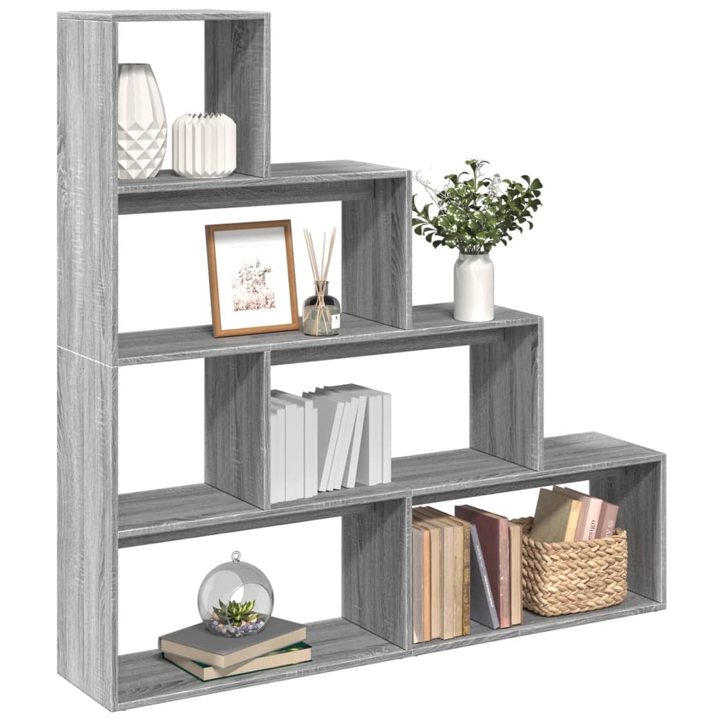 Vetonek Librería divisora 4 niveles madera gris Sonoma 143,5x29x143,5cm