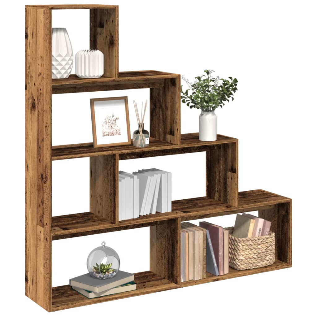 Vetonek Librería divisora 4 niveles madera envejecida 143,5x29x143,5 cm