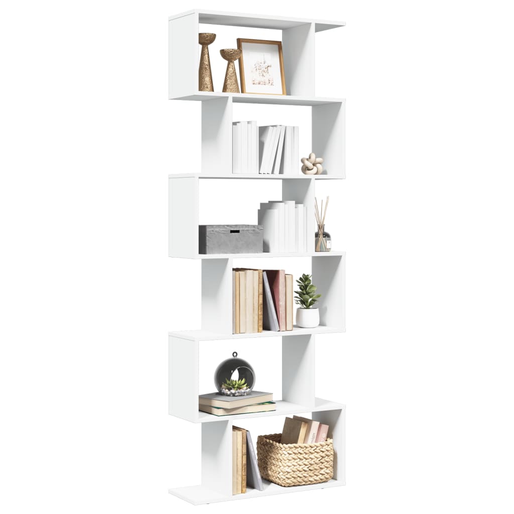 Vetonek Librería divisor 6 niveles madera ingeniería blanco 70x24x193cm