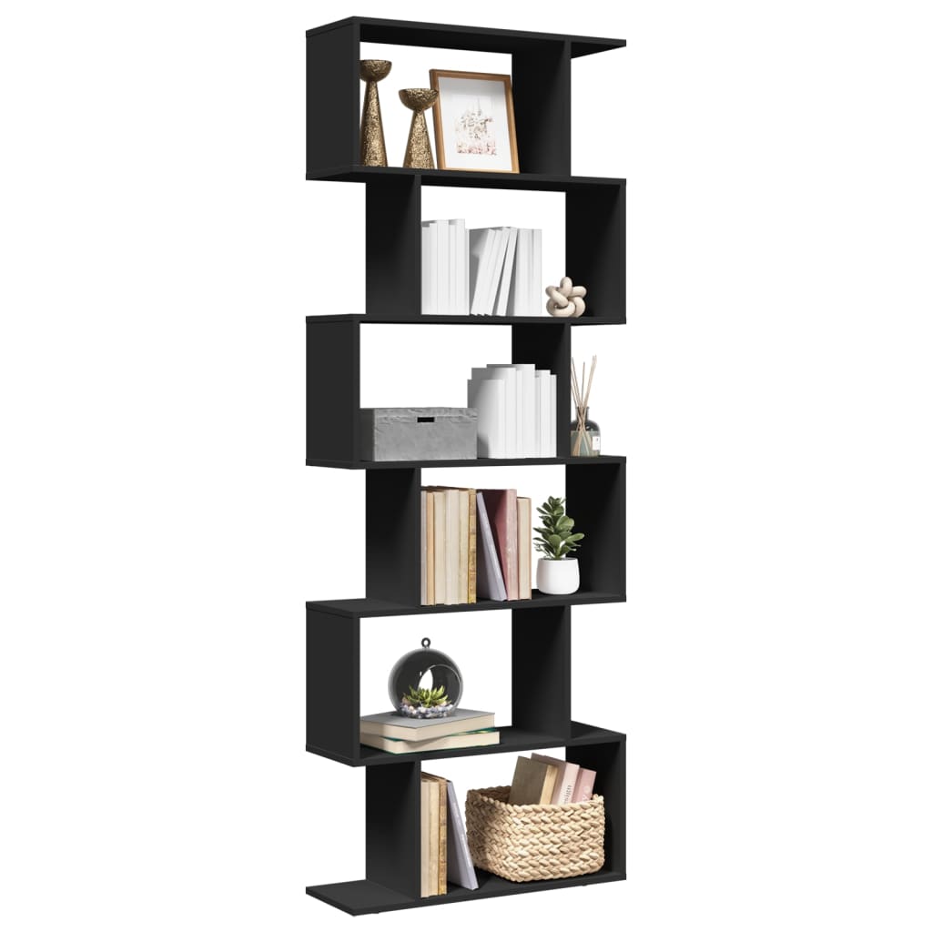 Vetonek Librería divisora 6 niveles madera ingeniería negra 70x24x193cm