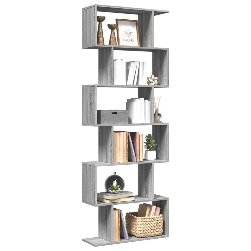 Vetonek Librería divisora 6 niveles madera gris Sonoma 70x24x193 cm