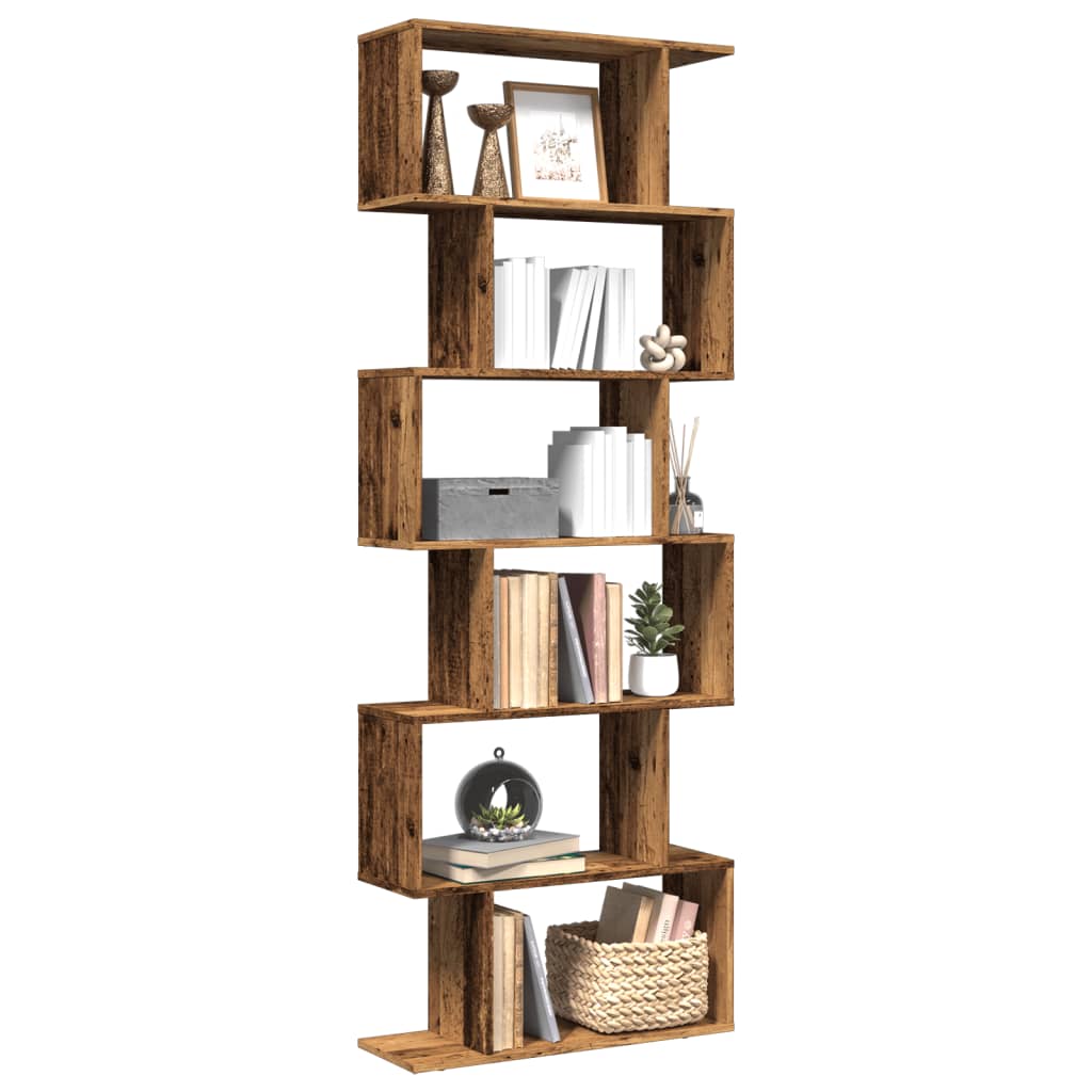 Vetonek Librería divisora 6 niveles madera envejecida 70x24x193 cm