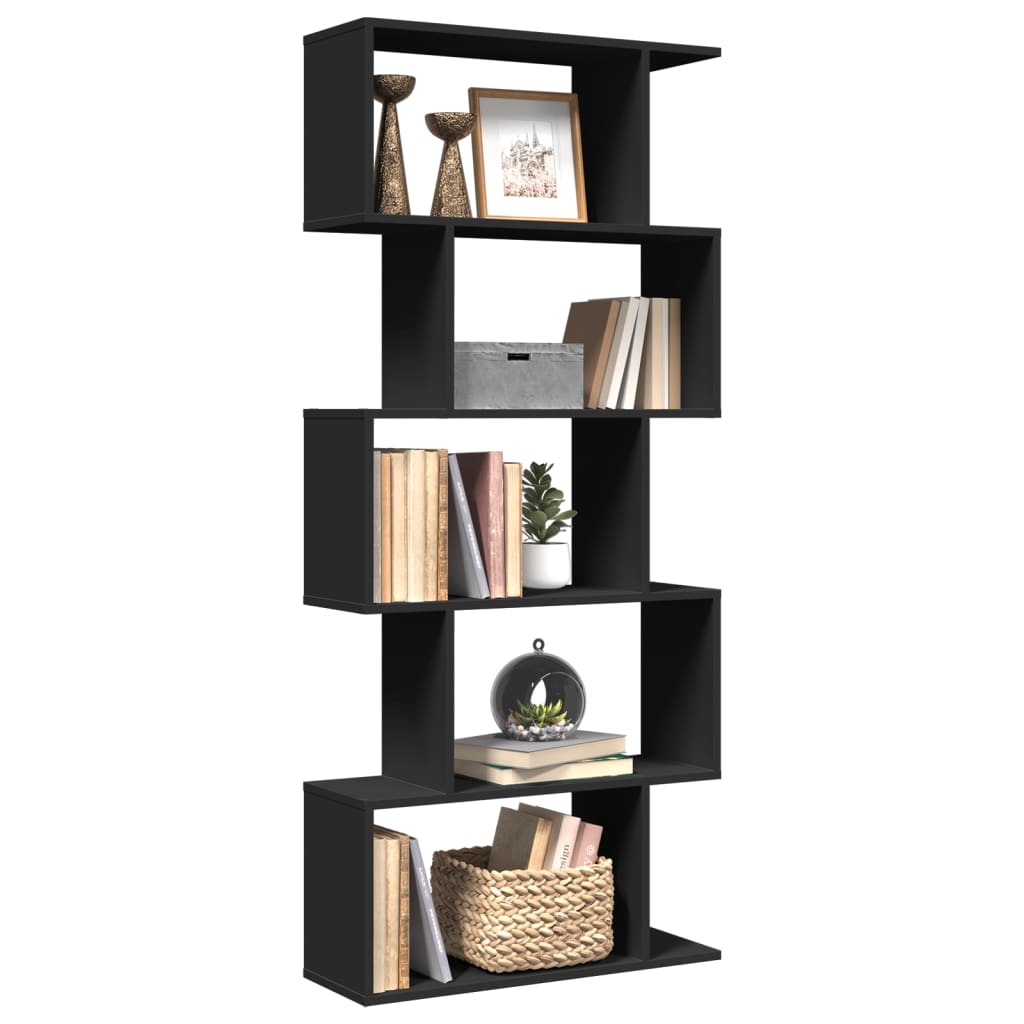 Vetonek Librería divisora 5 niveles madera ingeniería negra 70x24x161cm