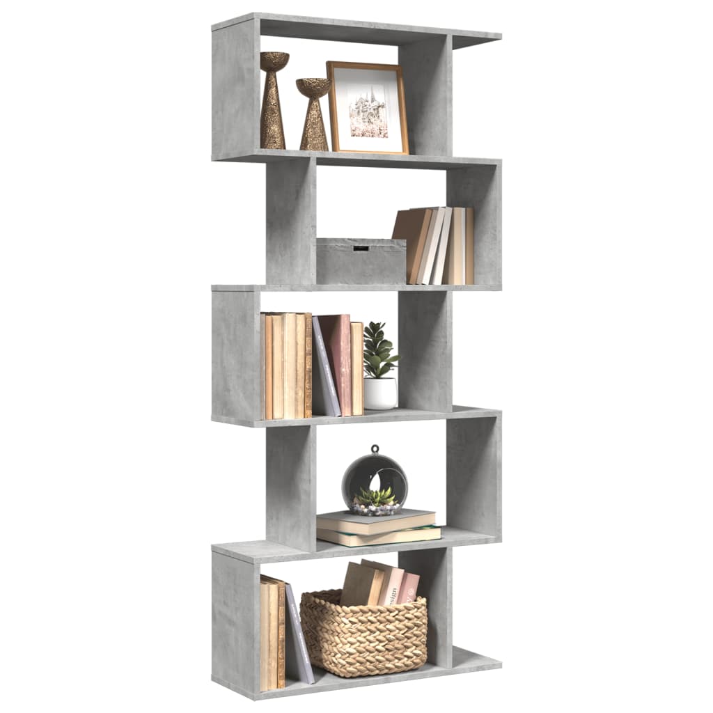 Vetonek Librería divisora 5 niveles madera gris hormigón 70x24x161 cm