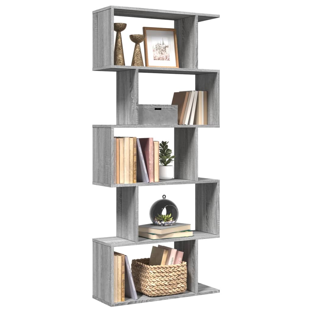 Vetonek Librería divisora 5 niveles madera gris Sonoma 70x24x161 cm