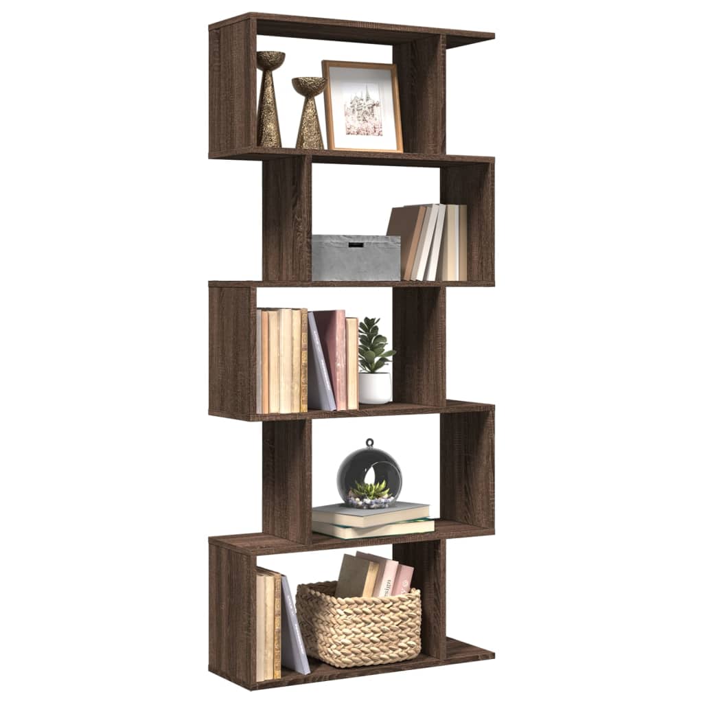 Vetonek Librería divisora 5 niveles madera marrón roble 70x24x161 cm