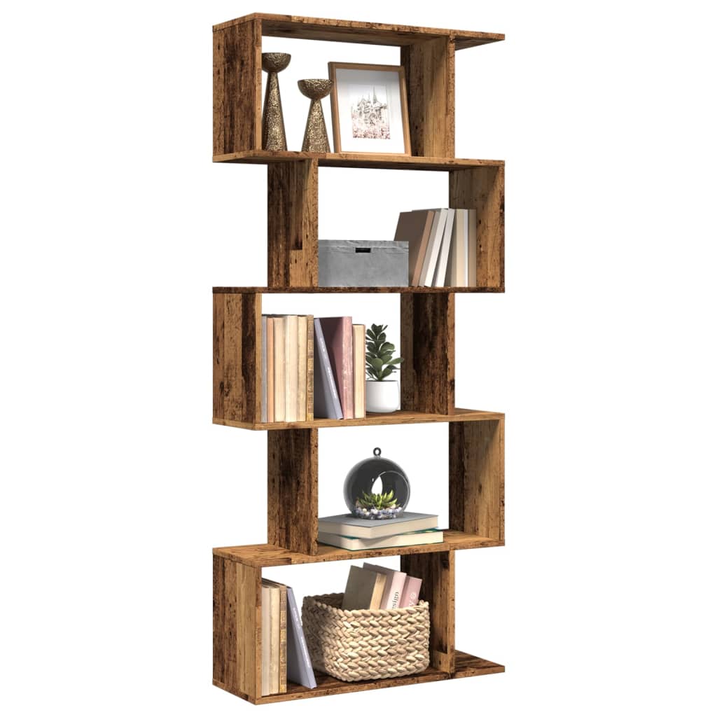 Vetonek Librería divisora 5 niveles madera envejecida 70x24x161 cm