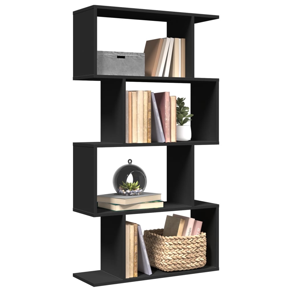 Vetonek Librería divisora 4 niveles madera ingeniería negra 70x24x129cm