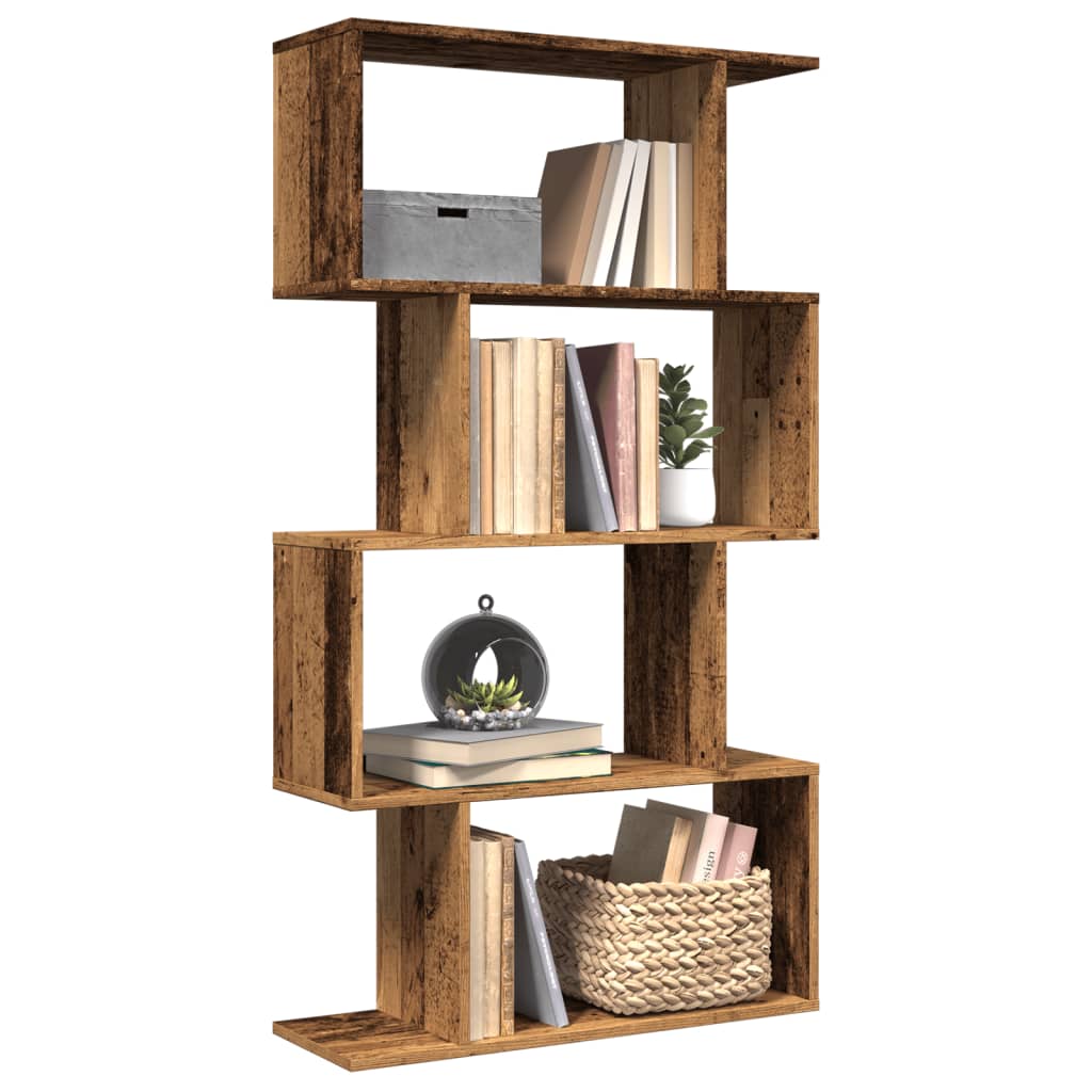 Vetonek Librería divisora 4 niveles madera envejecida 70x24x129 cm