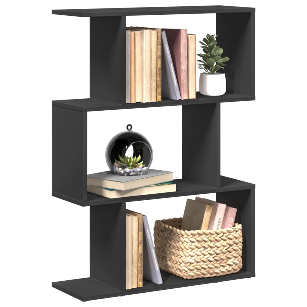 Vetonek Librería divisora 3 niveles madera ingeniería negra 70x24x97 cm