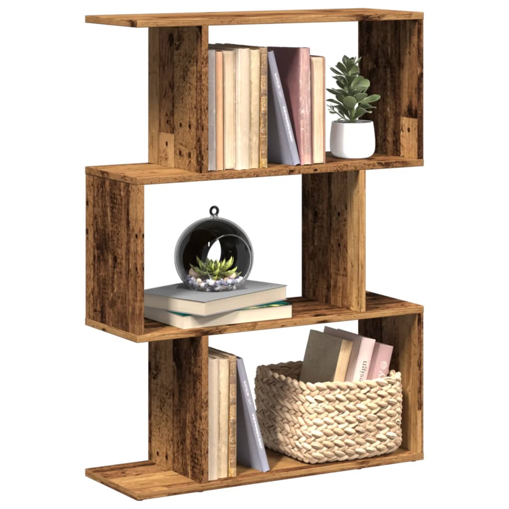 Vetonek Librería divisora 3 niveles madera envejecida 70x24x97 cm