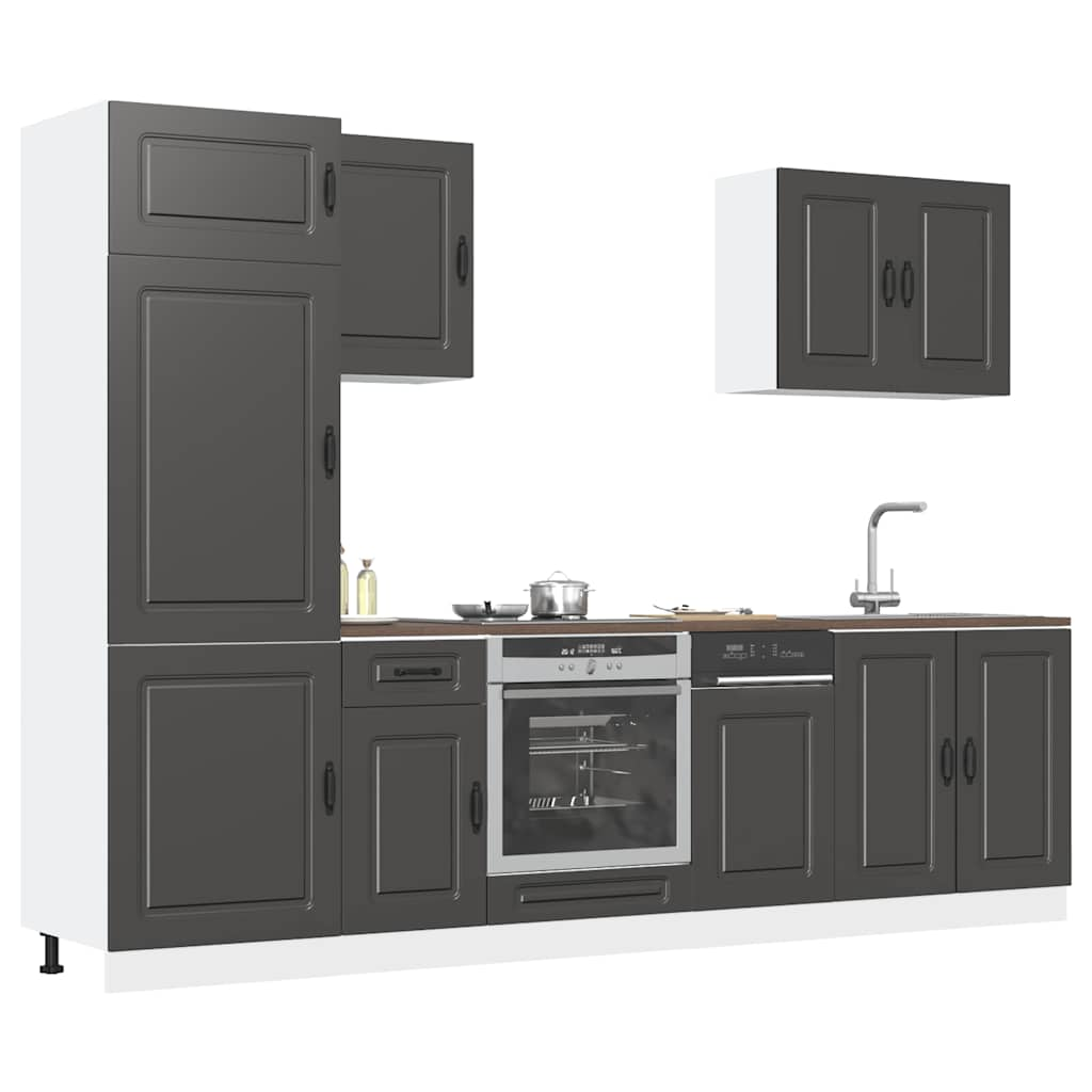 Vetonek Mueble de cocina Kalmar negra 7 piezas madera contrachapada