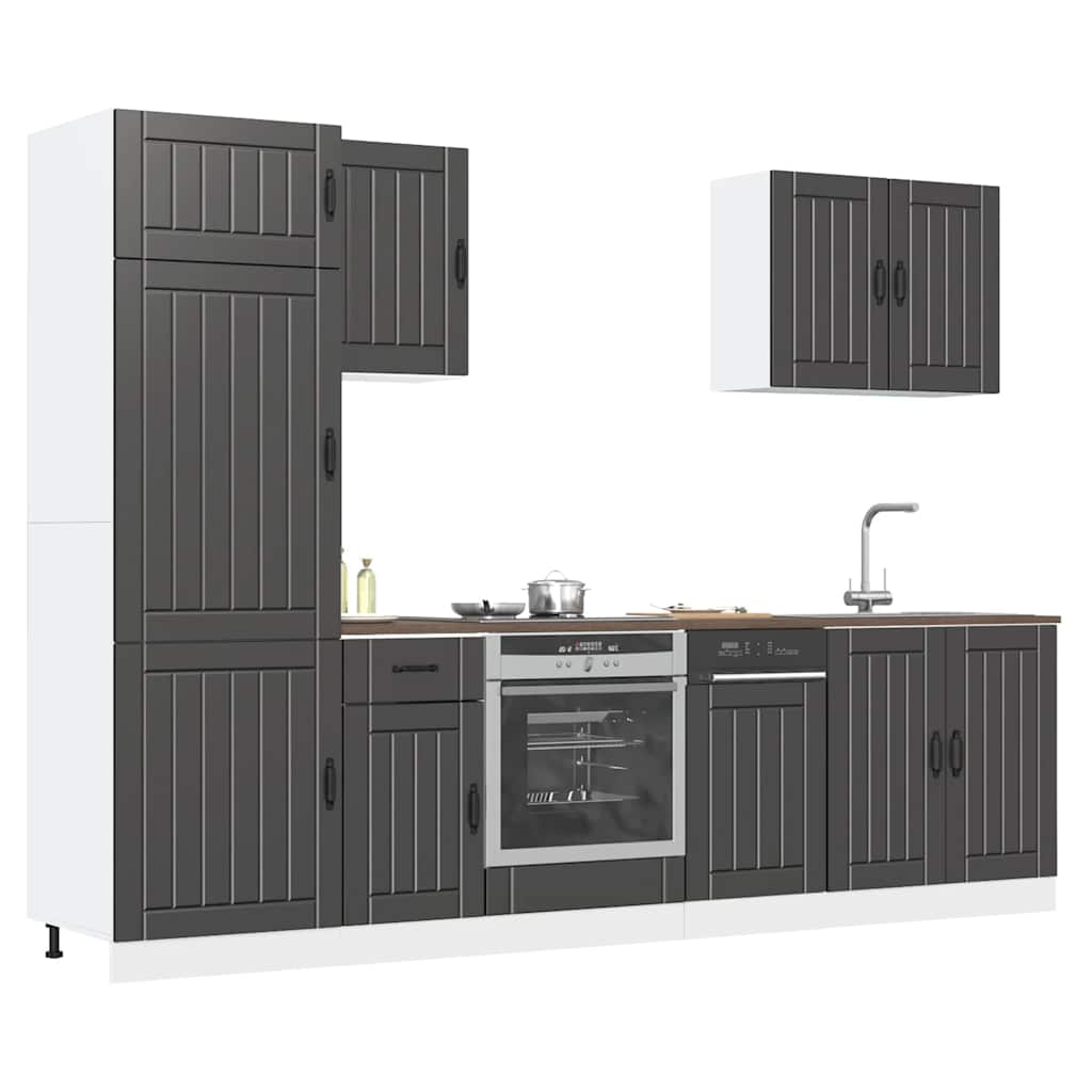 Vetonek Mueble de cocina Kalmar negra 7 piezas madera contrachapada