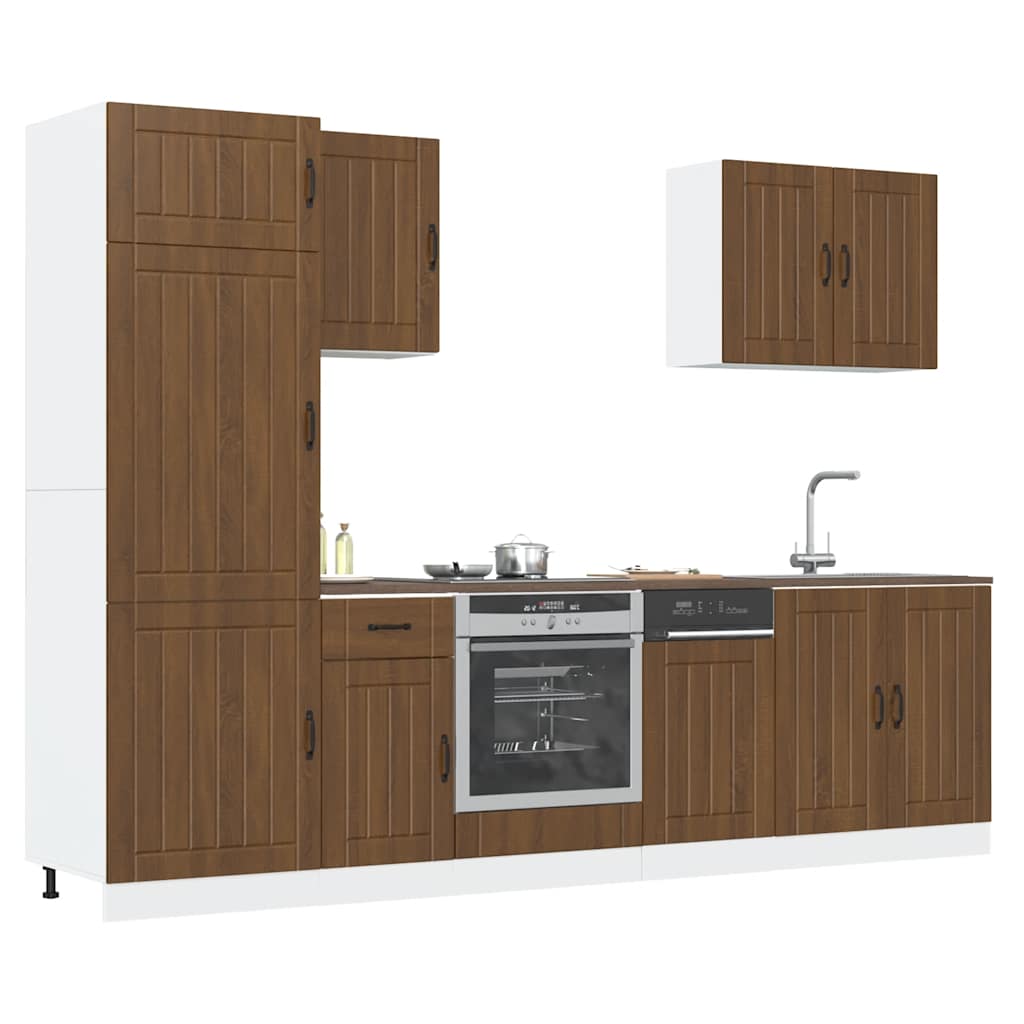 Vetonek Mueble cocina Kalmar roble marrón 7 pzas madera contrachapada