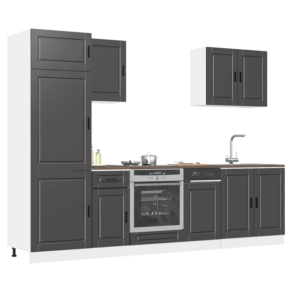 Vetonek Mueble de cocina Kalmar negra 7 piezas madera contrachapada