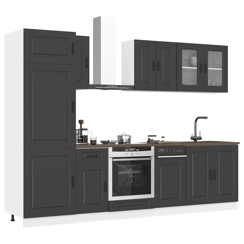 Vetonek Mueble de cocina Kalmar negra 8 piezas madera contrachapada