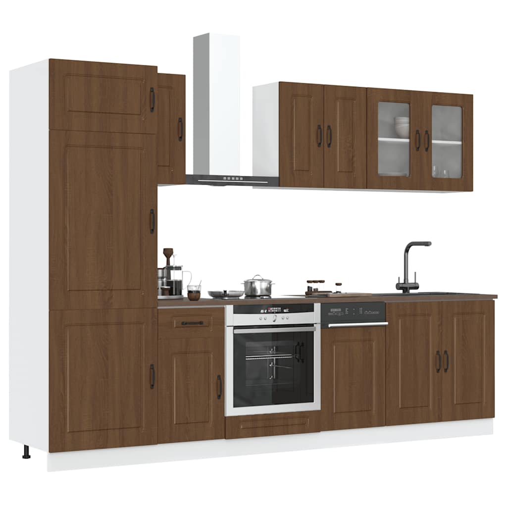 Vetonek Mueble cocina Kalmar roble marrón 8 pzas madera contrachapada