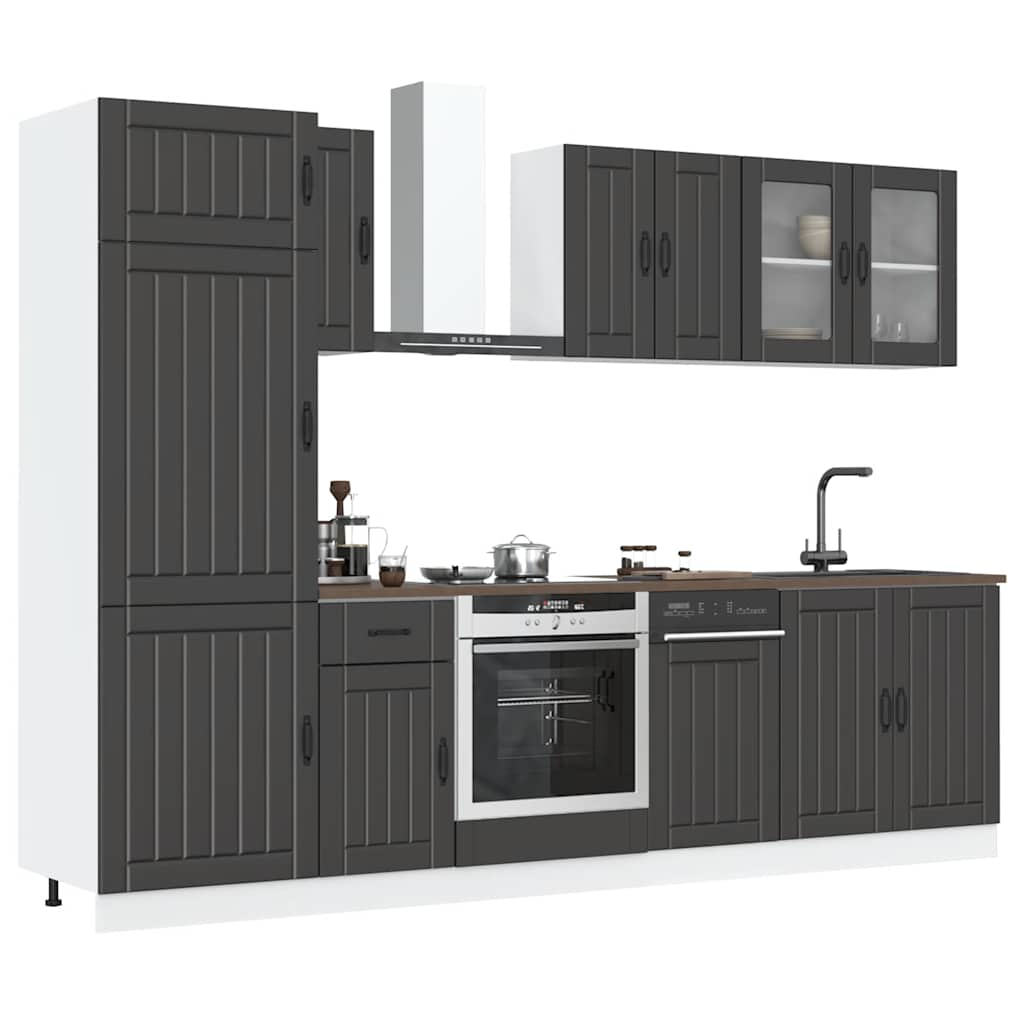 Vetonek Mueble de cocina Kalmar negra 8 piezas madera contrachapada