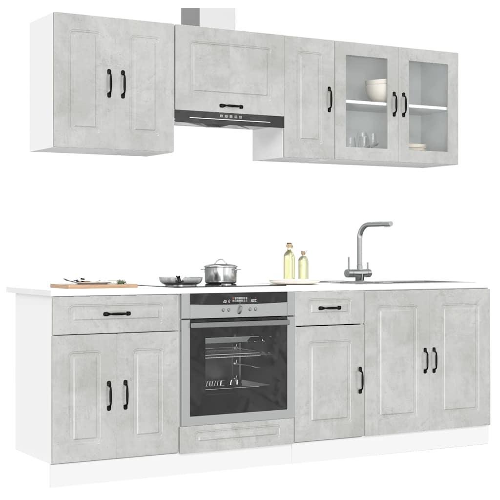 Vetonek Mueble cocina Kalmar gris hormigón 8 pzas madera contrachapada