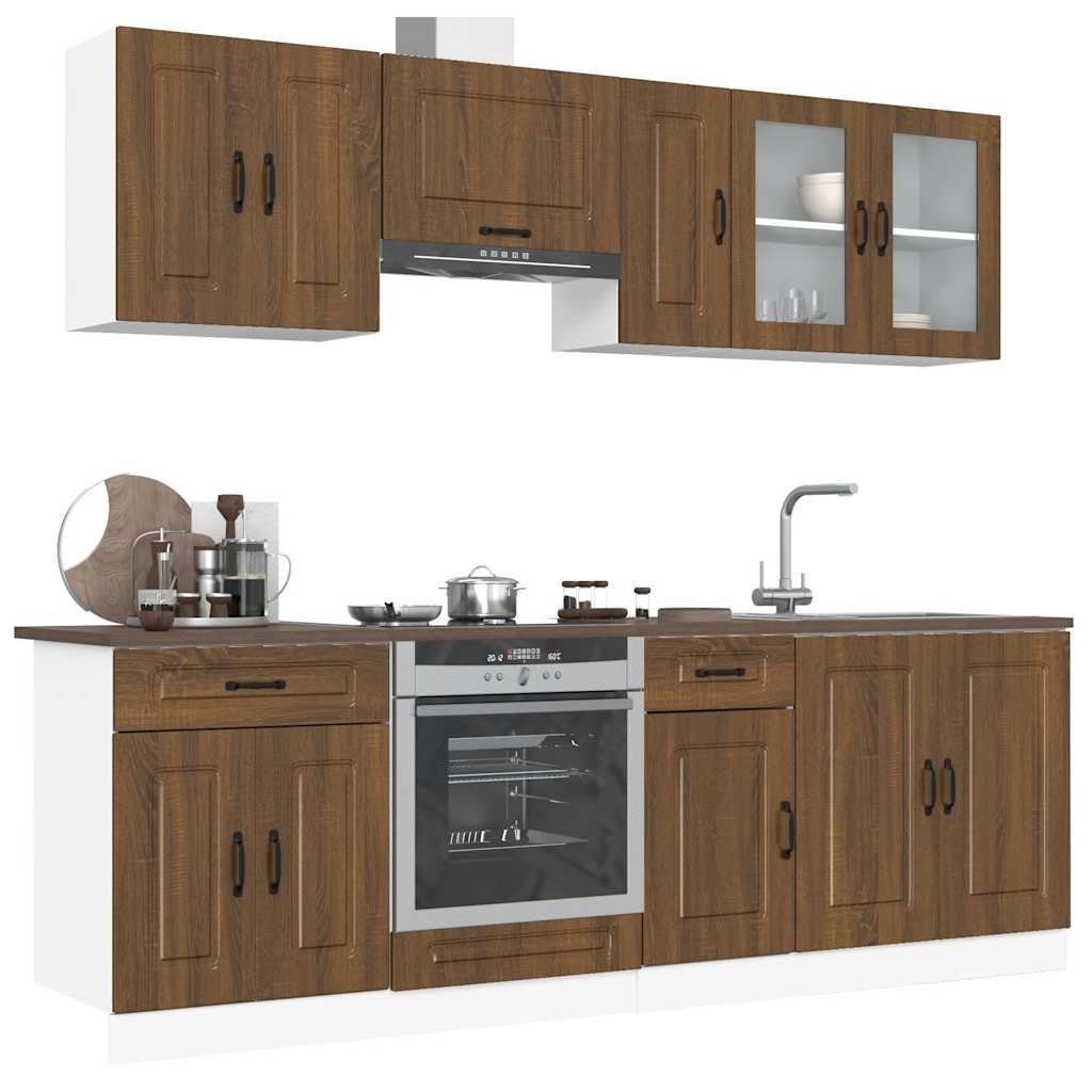 Vetonek Mueble cocina Kalmar roble marrón 8 pzas madera contrachapada