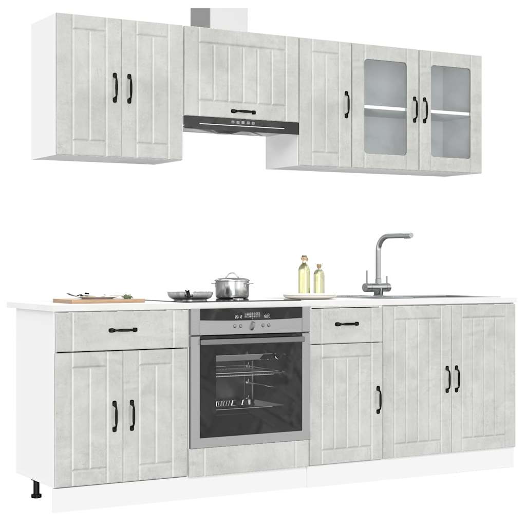 Vetonek Mueble cocina Kalmar gris hormigón 8 pzas madera contrachapada