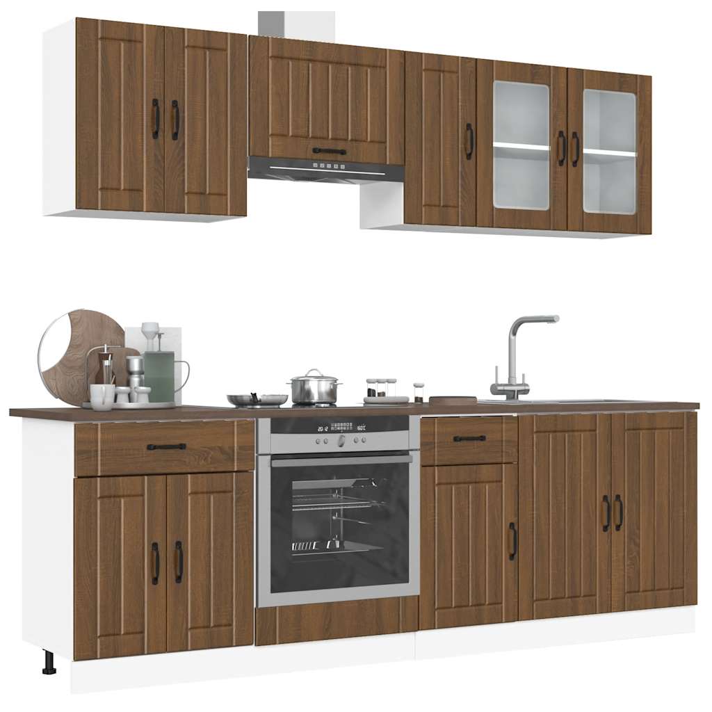 Vetonek Mueble cocina Kalmar roble marrón 8 pzas madera contrachapada