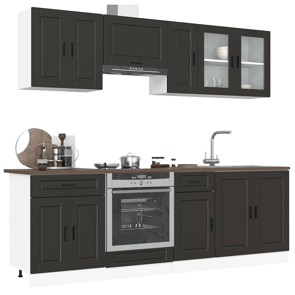 Vetonek Mueble de cocina Kalmar negra 8 piezas madera contrachapada