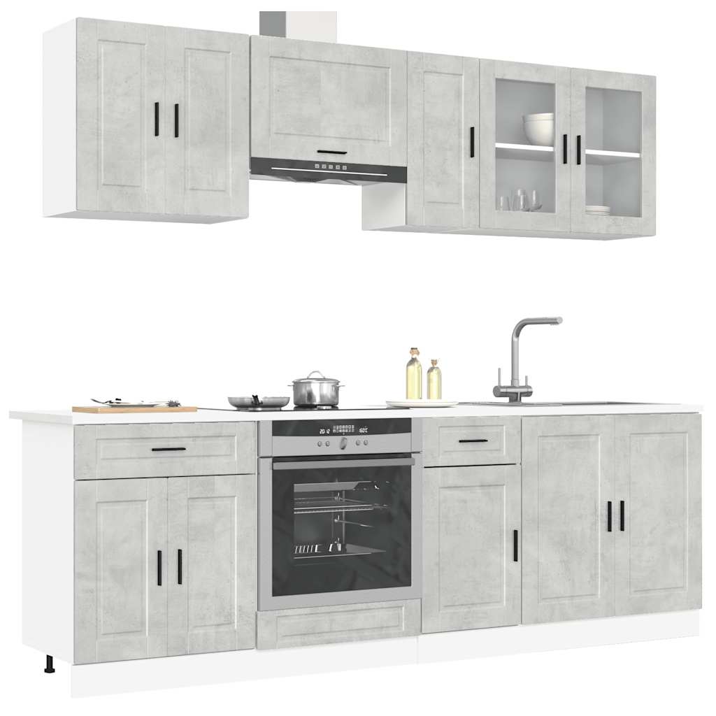 Vetonek Mueble cocina Kalmar gris hormigón 8 pzas madera contrachapada