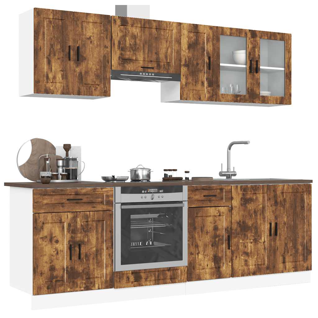 Vetonek Mueble cocina Kalmar roble ahumado 8 pzas madera contrachapada