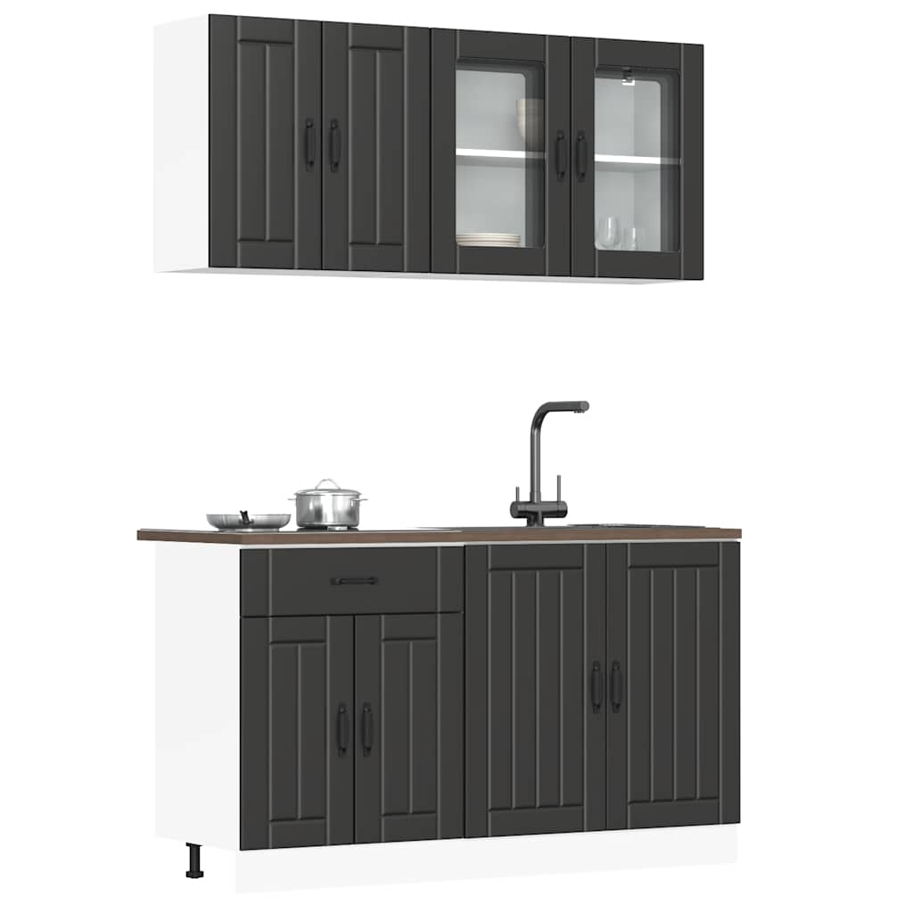 Vetonek Mueble de cocina Kalmar negra 4 piezas madera contrachapada