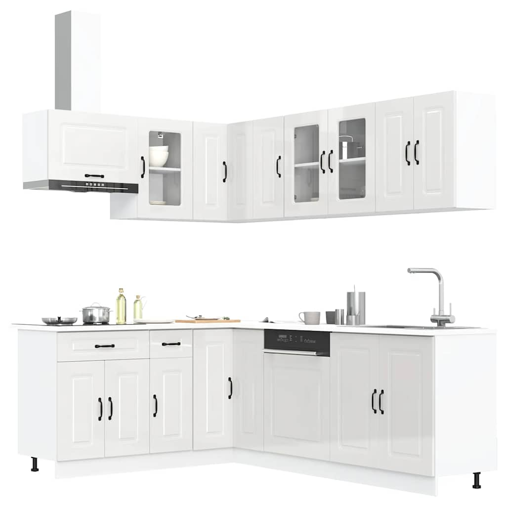 Vetonek Mueble cocina Kalmar blanco brillo 11 pzas madera contrachapada