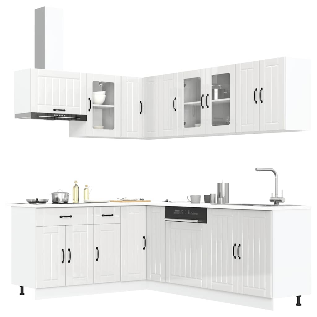 Vetonek Mueble cocina Lucca blanco brillo 11 pzas madera contrachapada