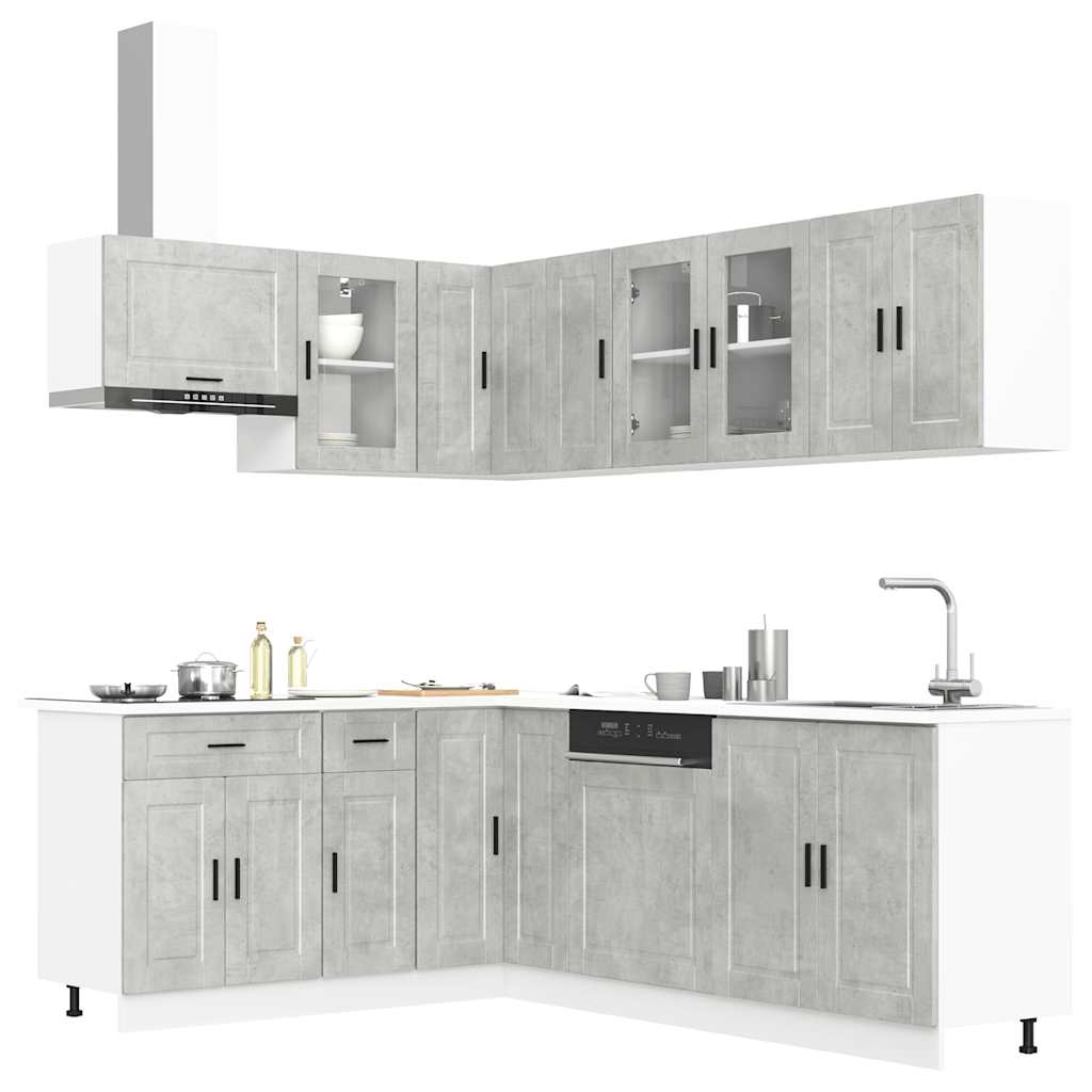 Vetonek Mueble cocina Porto gris hormigón 11 pzas madera contrachapada