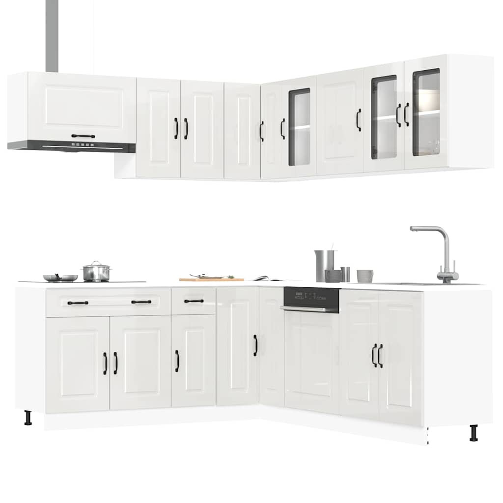 Vetonek Mueble cocina Kalmar blanco brillo 11 pzas madera contrachapada